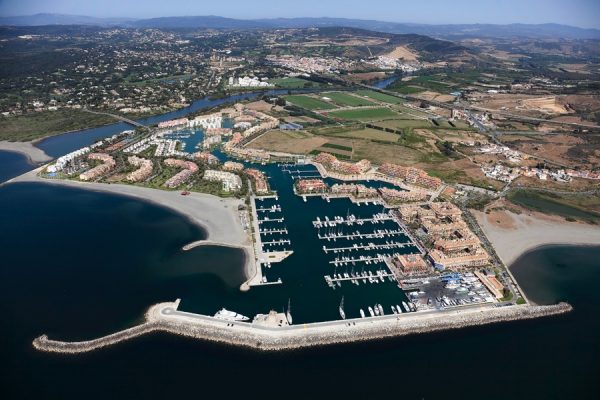 Sotogrande Marina from above — the marina, beach and breakwater